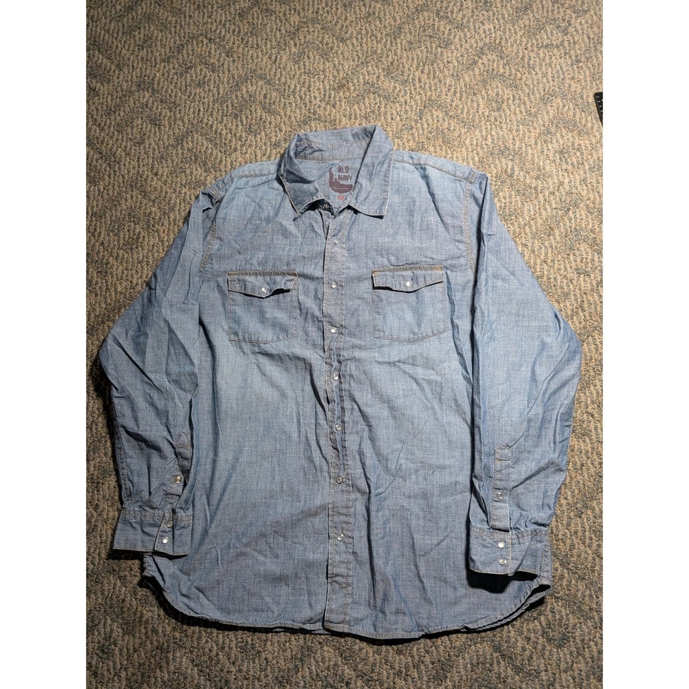 Old Navy Mens XXL Blue Chambray Long Sleeve Button Down Shirt Casual Workwear